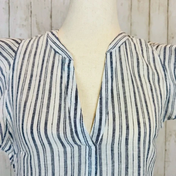 Old Navy | Linen-Cotton Striped Flutter Sleeve Top - Picture 2 of 12